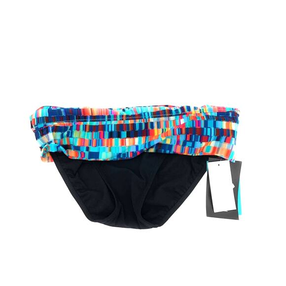 Profile by Gottex Swim Multicolored Foldover Black Swim Bikini Bottom 6 NWT - Picture 2 of 4